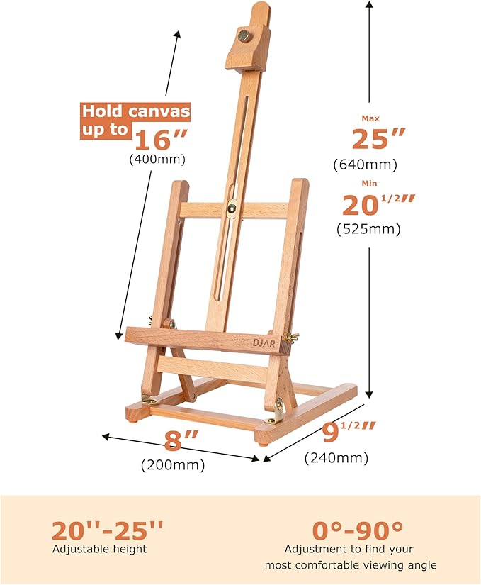 DJAR 25" Tabletop Easel for Painting, Adjustable Beech Wood Table Top Wooden - Image 2