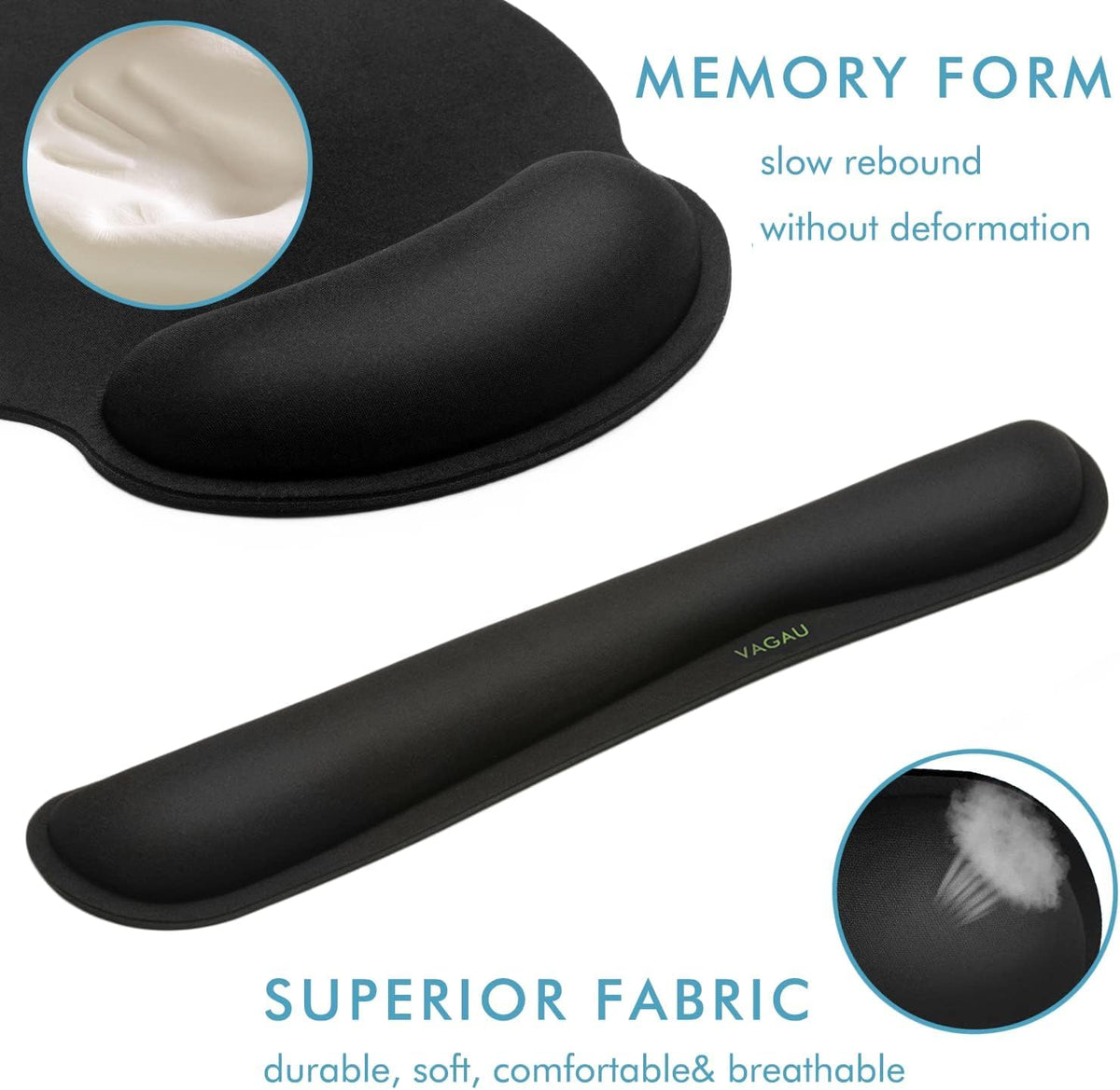 VAGAU Ergonomic Premium Memory Foam Keyboard and Mouse Wrist Rest Pads Set