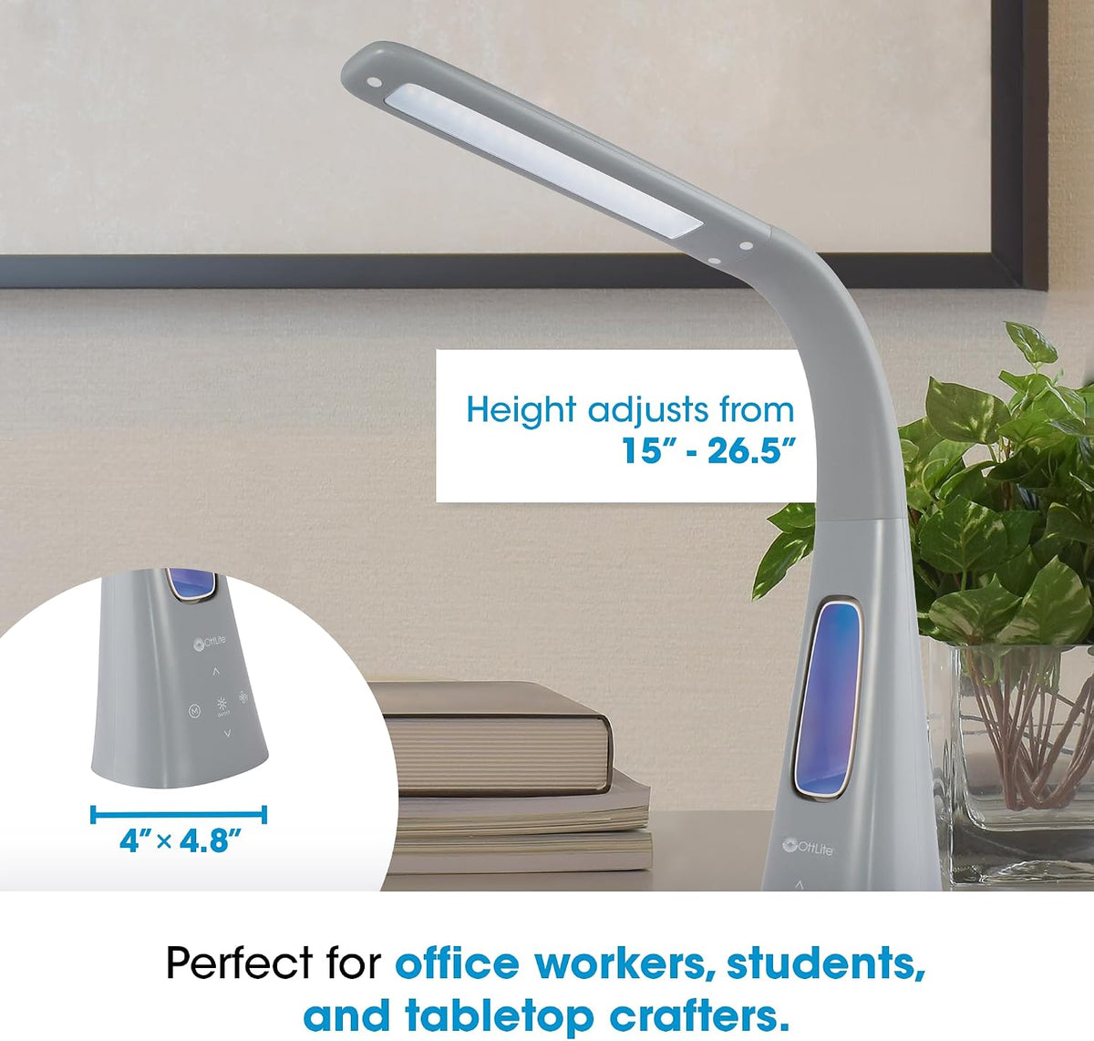 OttLite Cool Breeze LED Desk Lamp with Bladeless Fan, Gray