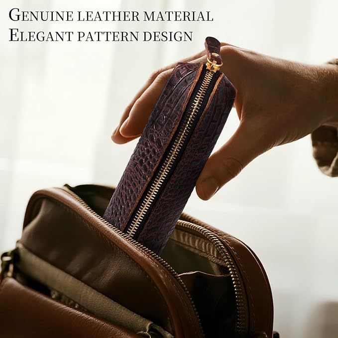 Gexmil Genuine Leather Pen Case, Full Grain Leather Pencil Holder, Hand-made - Image 2