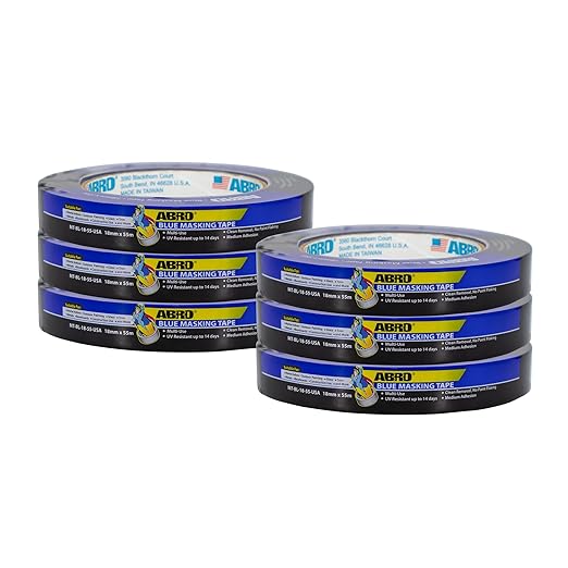 ABRO 6-Pack Blue Painters Tape: 18mm x 55M All Purpose Blue Tape, Temporary by ABRO