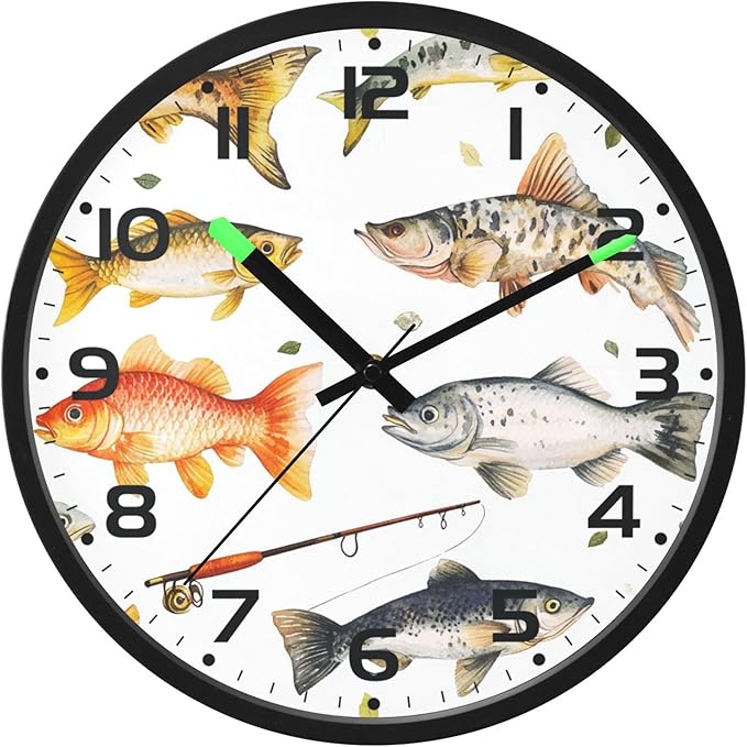 Vozoza Fishing Underwater 12 Inch Analog Wall Clocks Battery-Operated by Vozoza