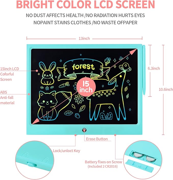LCD Writing Tablet for Kids, 15 Inch Colorful Electronic Doodle Board, - Image 2