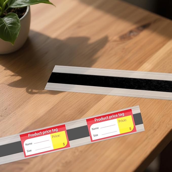 60 Pcs 47.8 x 1.37 Inch Shelf Label Strips Black Clear PVC Ticket Channel Back - Image 7