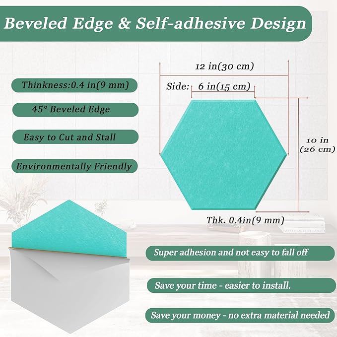 Hexagonal Acoustic Panels-12 Pack High-Density Sound Absorbing Panels - Image 4