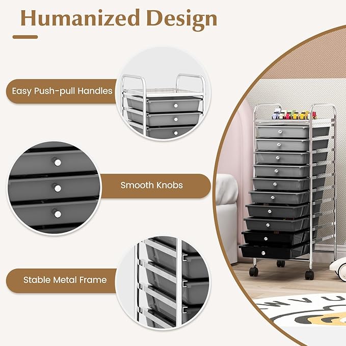 GLACER 10 Drawers Rolling Cart, Storage Cart - Image 6