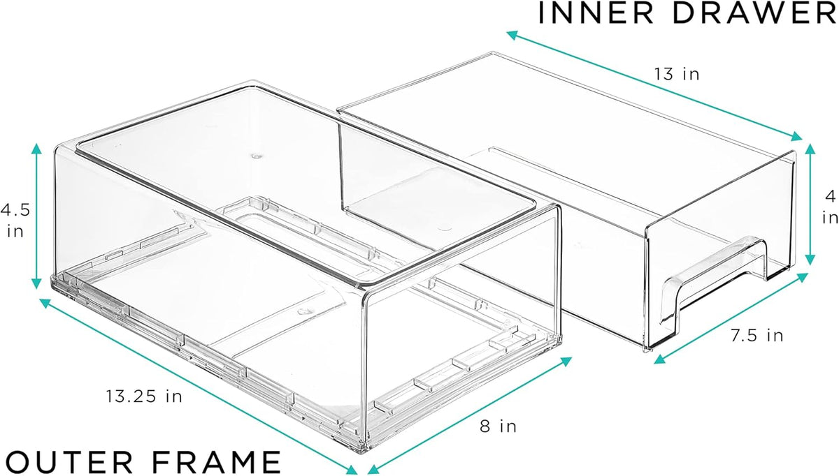 Sorbus Clear Stackable Storage Drawers for Refrigerator (Medium, 2 Pack)