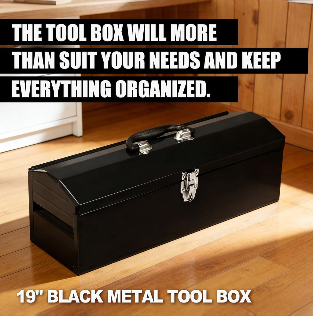 19" portable tool box, metal tool box, ideal on a desk or shelf