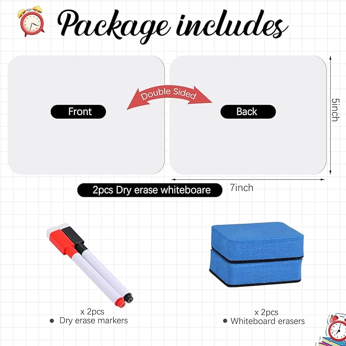 Affrolling 2 Sets Small Whiteboard Dry Erase Boards 5" x7'' Mini Double Sided - Image 2