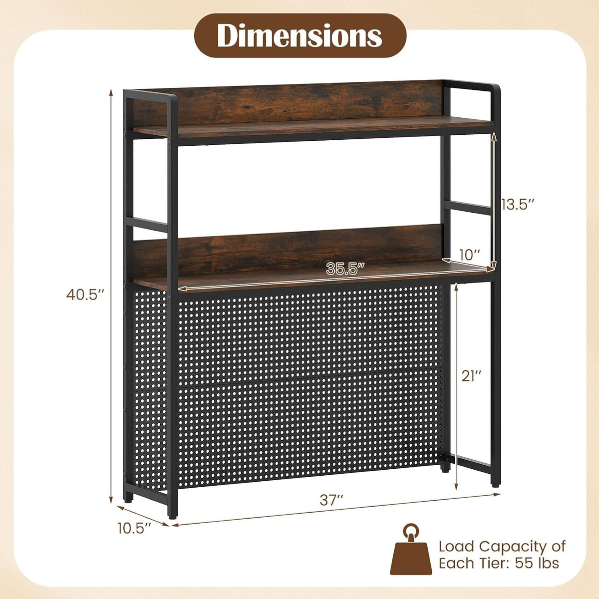 GIANTEX Desktop Bookshelf, 2-Tier Desk Hutch Dorm with Pegboard for up to 32&...