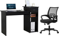 Yaheetech Black Computer Desk and Chair Set with Drawer, Shelves, Mesh Seat | Particle Board and MDF Build a Sturdy Desk with a Drawer and Elevated Platform, Paired with a Mesh Chair for Adults.