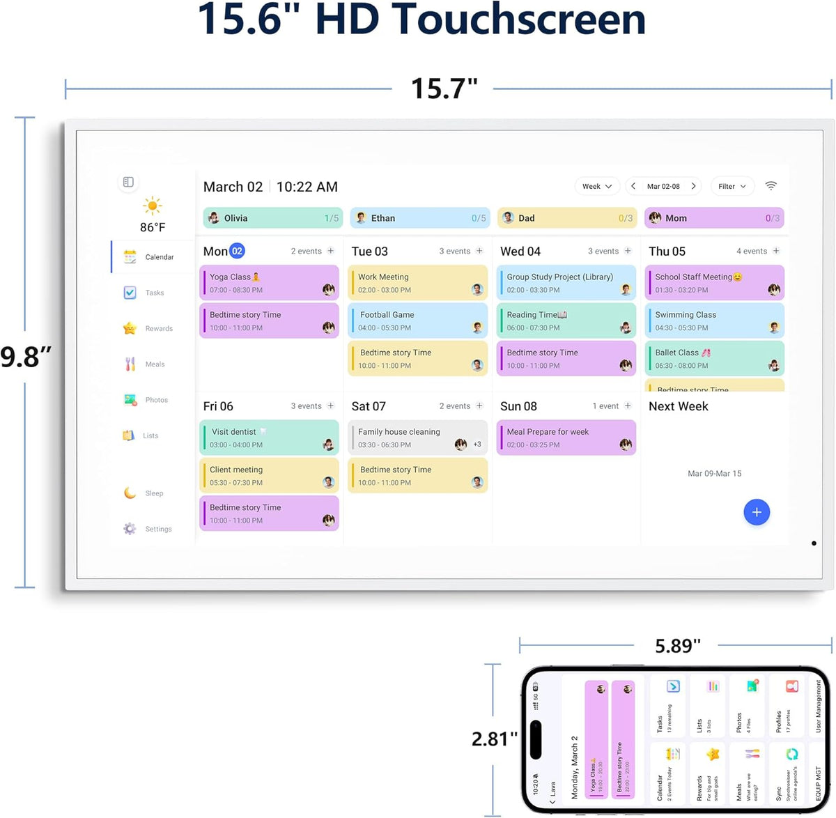 Digital Calendar, 15.6 Inch Wall Planner Electronic Calendar & Chore Char...