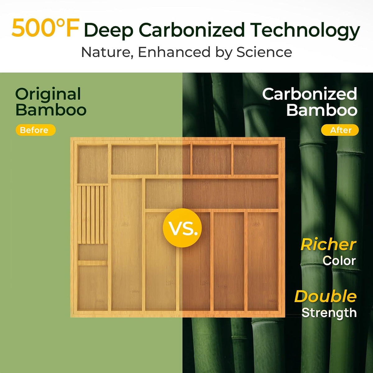 keechee Carbonized Large Bamboo Kitchen Drawer Organizer, 12 Slots Expandable...