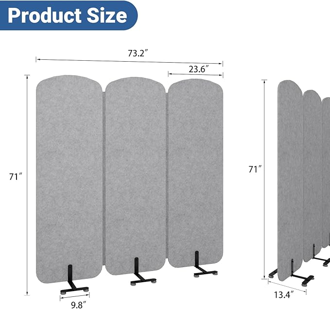 Natwind 3 Panel 73.2 x 71 inch Office Room Privacy Protect Space Divider - Image 3