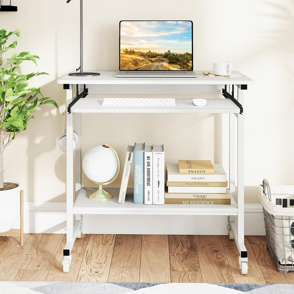 GIANTEX Rolling Computer Desk, Mobile Portable Desk with Keyboard Tray & ...