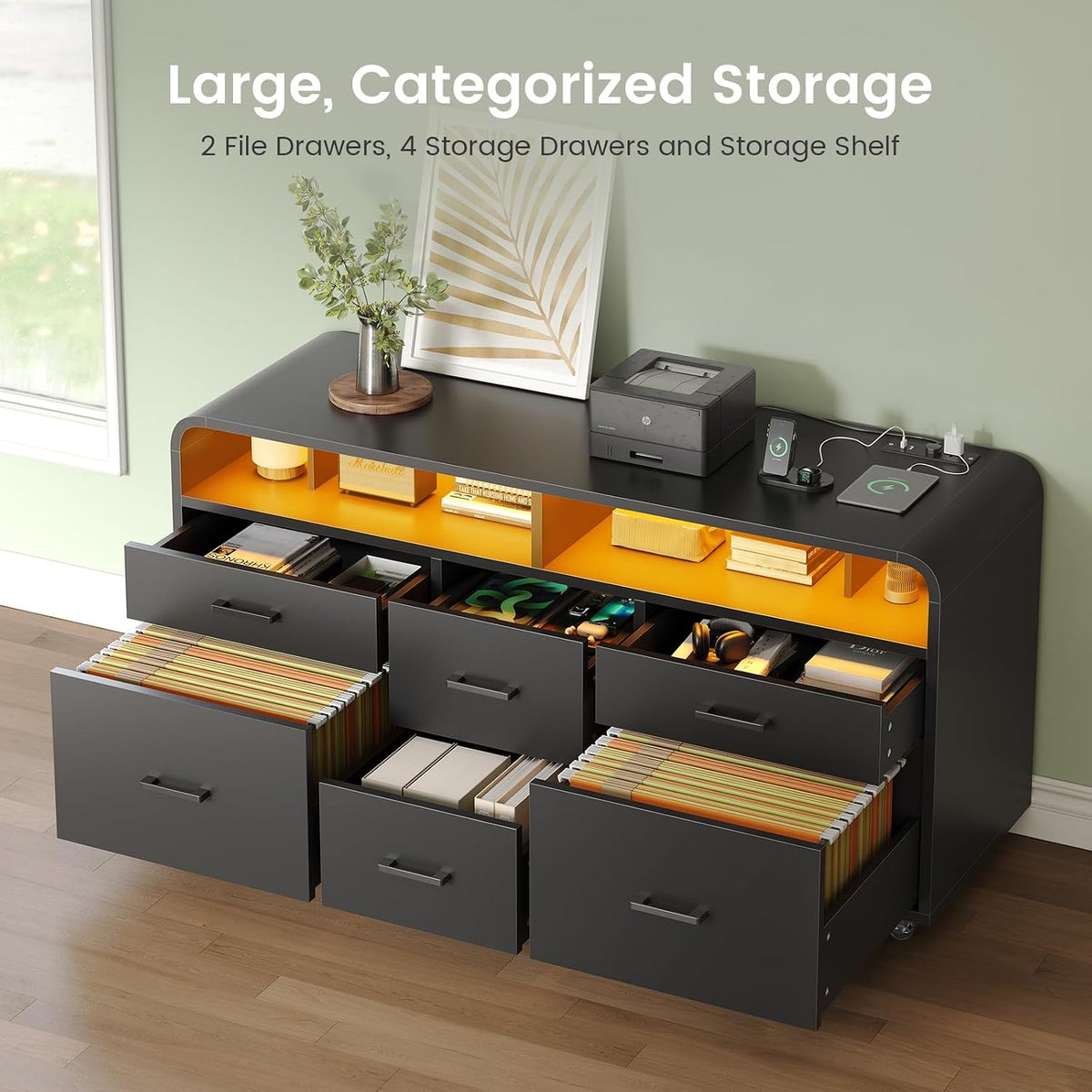 sedeta 6 drawers file cabinet with power strip shown in use