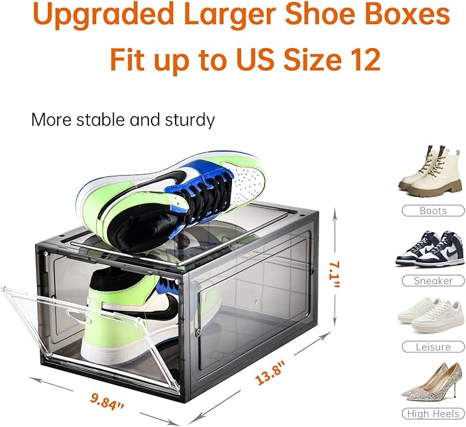 Amllas 12 Pack Shoe Boxes Stackable, Upgraded Sturdy Shoe Storage Boxes - Image 7