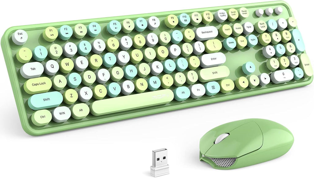 MOFII Wireless Keyboard and Mouse Combo, 2.4GHz Retro Full Size Typewriter