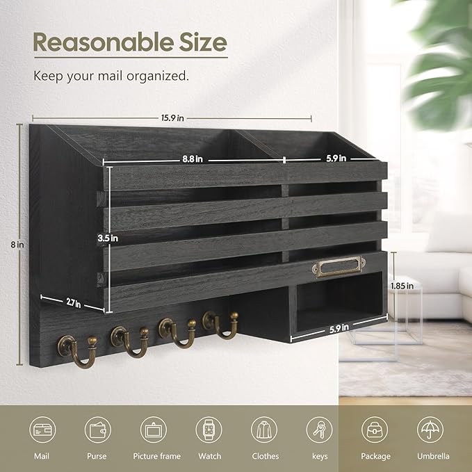 FifthQuarter Key Holder for Wall: Easy Mounted Key Rack and Mail Organizer - Image 2