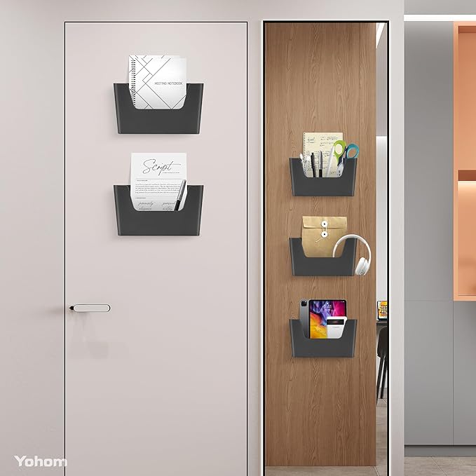 YOHOM No Drilling File Holder Wall Mails Magazines Organizer Adhesive Door Mount - Image 3