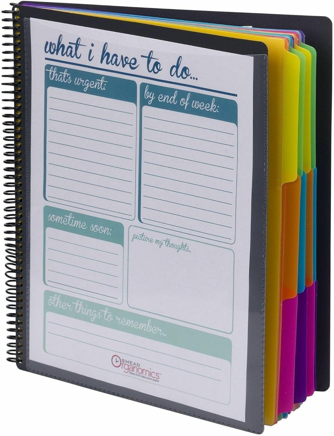 Smead Project Organizer, 24 Pockets, Grey with Assorted Bright Tabs, Tear Resistant Poly, 1/3-Cut Tabs, Letter Size (89206)