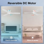 52” smart low profile ceiling fans with light, front angle view