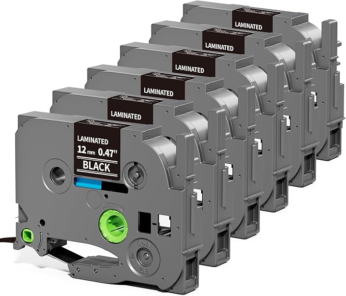 6-Pack Label Maker Tape 12mm 0.47" Black Tze-335 Replacement by Pillex