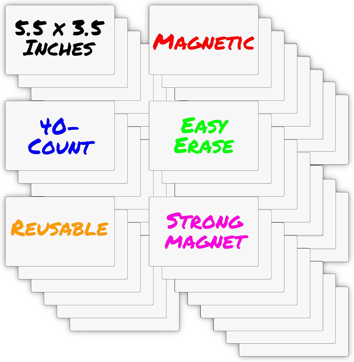 Iconikal Magnetic Note Cards Dry Erase Sheets 3.5x5.5 40-Pack