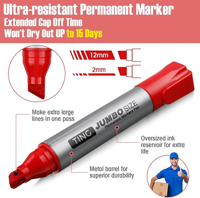 Fuutreo 10 Pack Jumbo Permanent Markers Bulk Large Chisel Tip Permanent Markers - Image 4