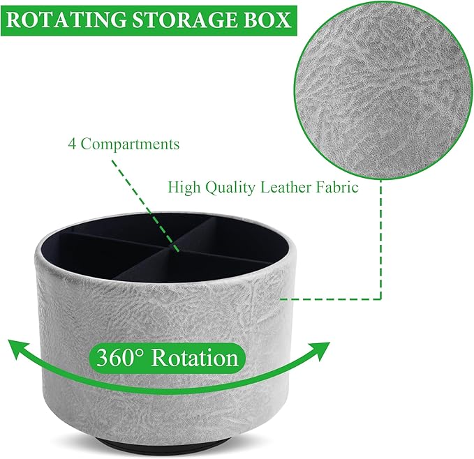 Hennaja Round Leather Art Supply Organizer, Remote Control Holder, 360 Degree - Image 3