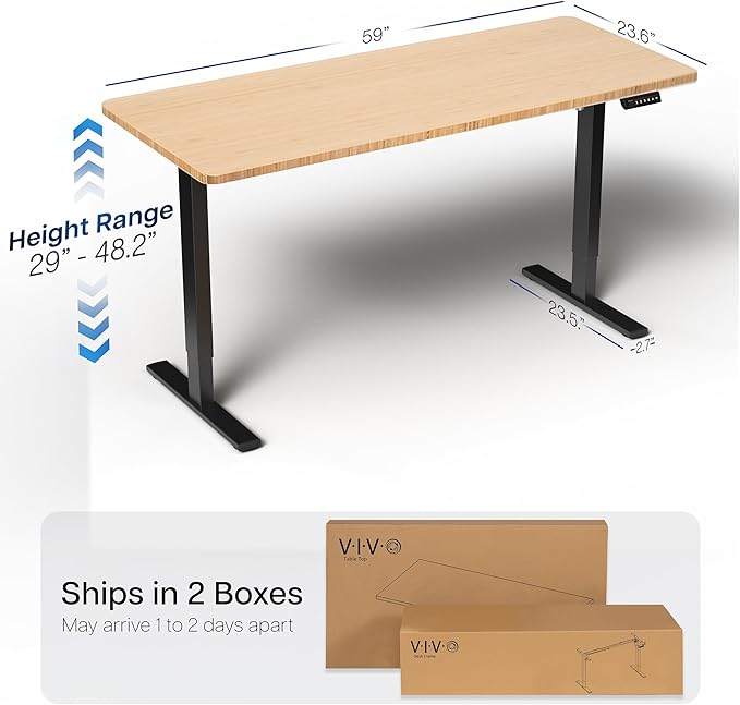 VIVO Electric 60 x 24 in Real Bamboo Standing Desk, Memory Height Adjustment - Image 3