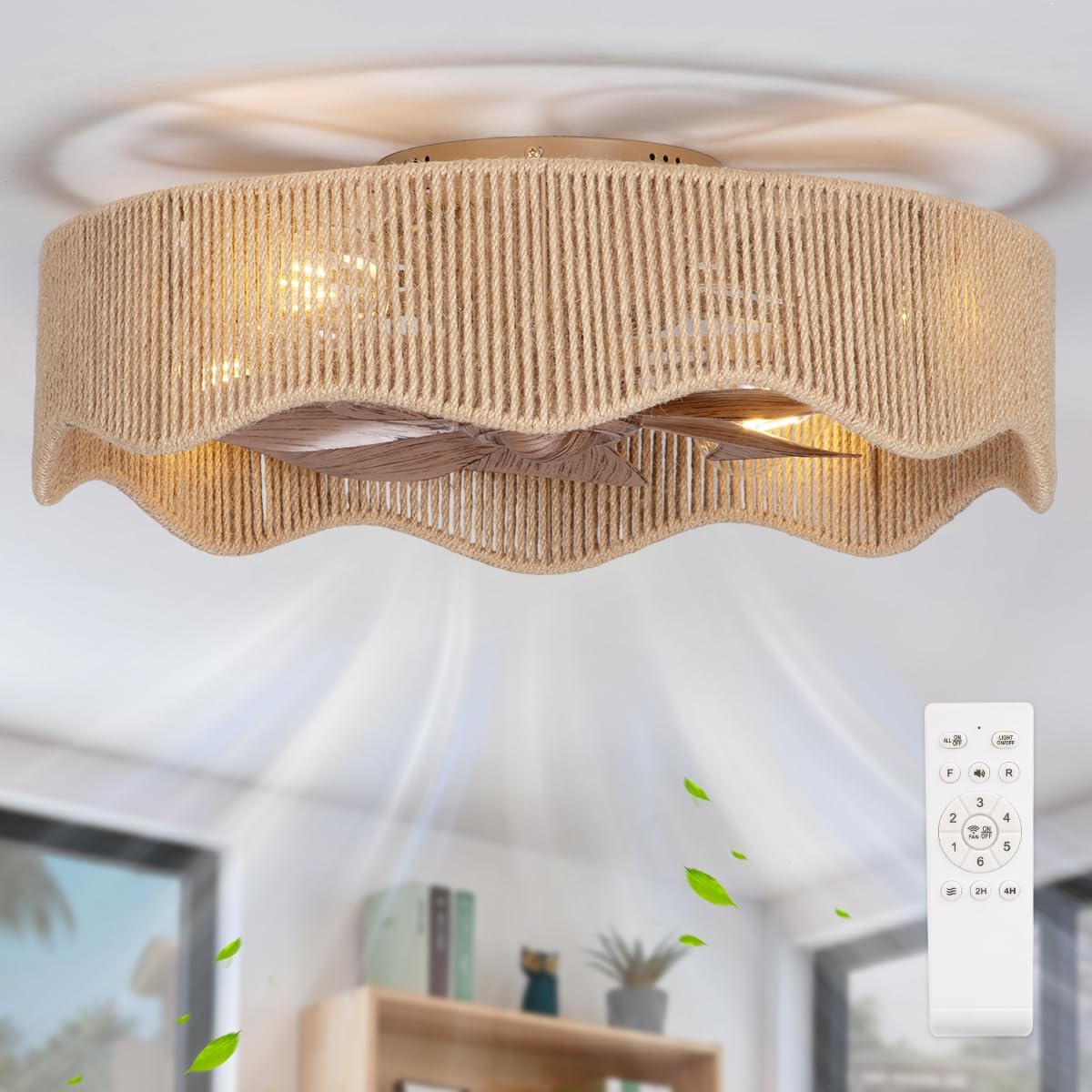 shluce 22" boho flush mount caged ceiling fans, main product view