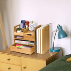 zoofox bamboo desk organizer with adjustable file holder, front angle view