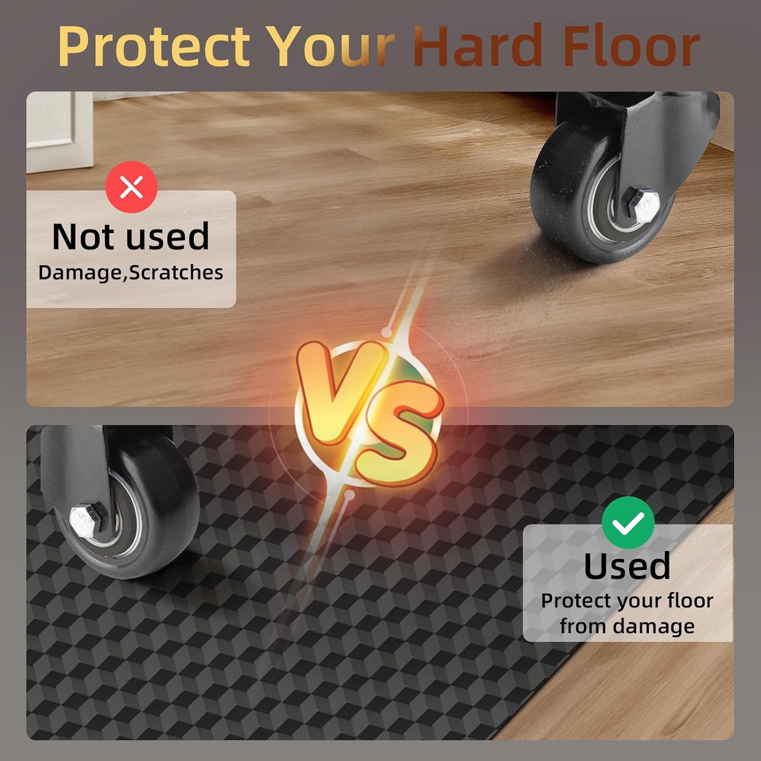 AiBOB Gaming Chair Mat for Hardwood Floor, 53" x 45" 3D Diamond Design | Stylish Office Computer Desk Mat, No Carpet, Protcet Floor, Durable Plastic, Non-Slip Backing, Smooth Rolling, Easy to Clean