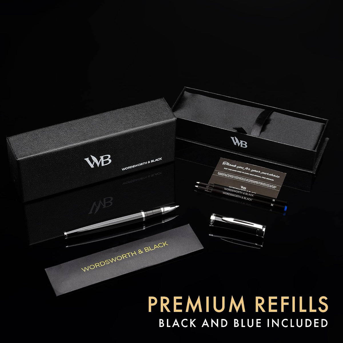 Wordsworth & Black Luxury Refillable Rollerball Gift Pen for Writing, Black