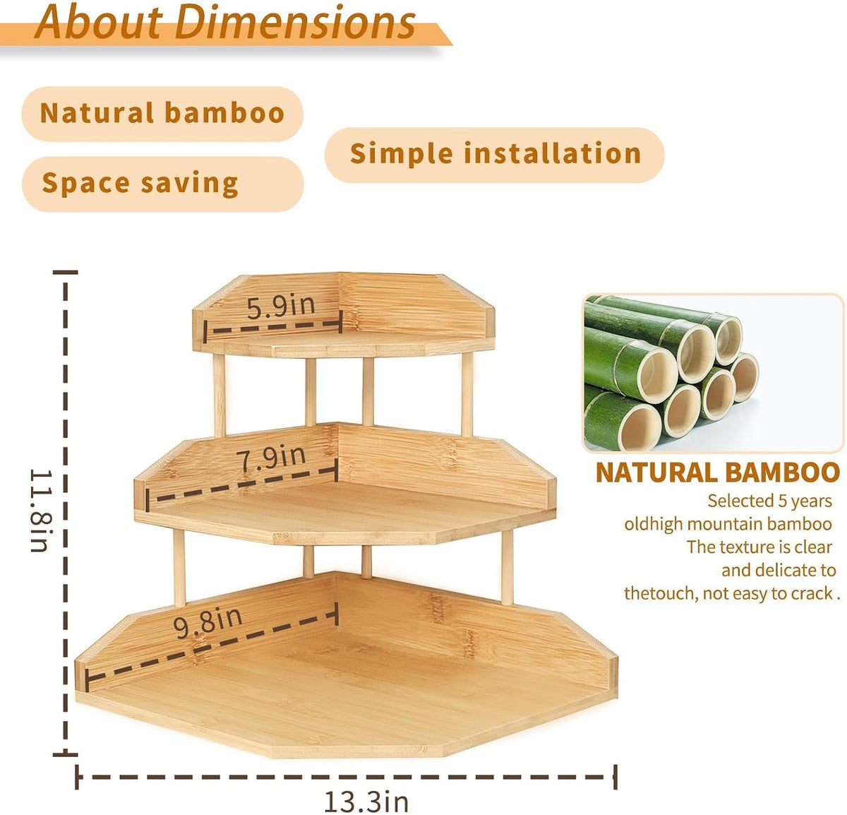Bamboo Corner Desk Organizer Shelf, 3-Tier Triangle Storage Rack for Office &...