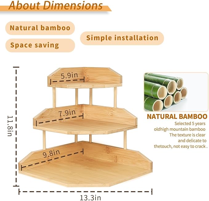 HYNAWIN Bamboo Corner Desk Organizer Shelf, 3-Tier Triangle Storage Rack - Image 2