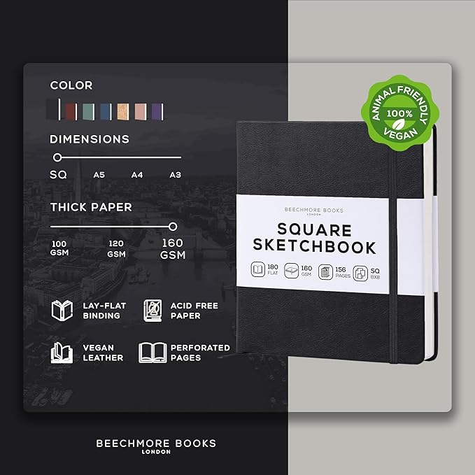 Beechmore Books Square Sketchbook – 8x8 Premium Vegan Leather Bound Large - Image 2