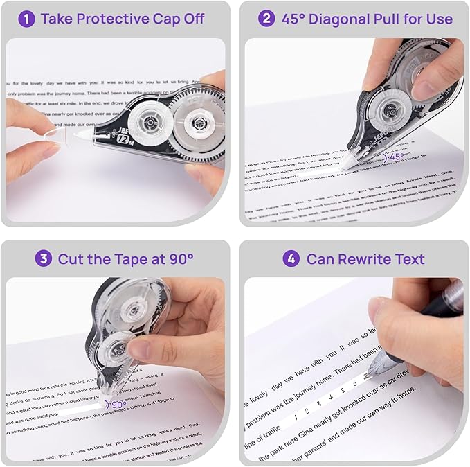JEFURE 30 Pcs Correction Tape, 39.37 Ft White Wrong Out Tear-Resistant Bulk - Image 4