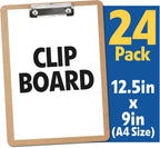 24 Pack Clipboards Bulk, Clip Boards 8.5x11 Standard Letter Size, Clipboards for Classroom, Wooden Clipboard, Hardboard Office Clipboard, Classroom Supplies