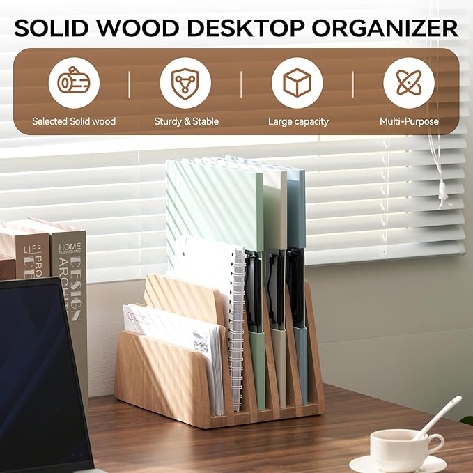 KIRIGEN Desktop File Document Holder Stand 5 Slots Mail Paper Organizer Desk - Image 2