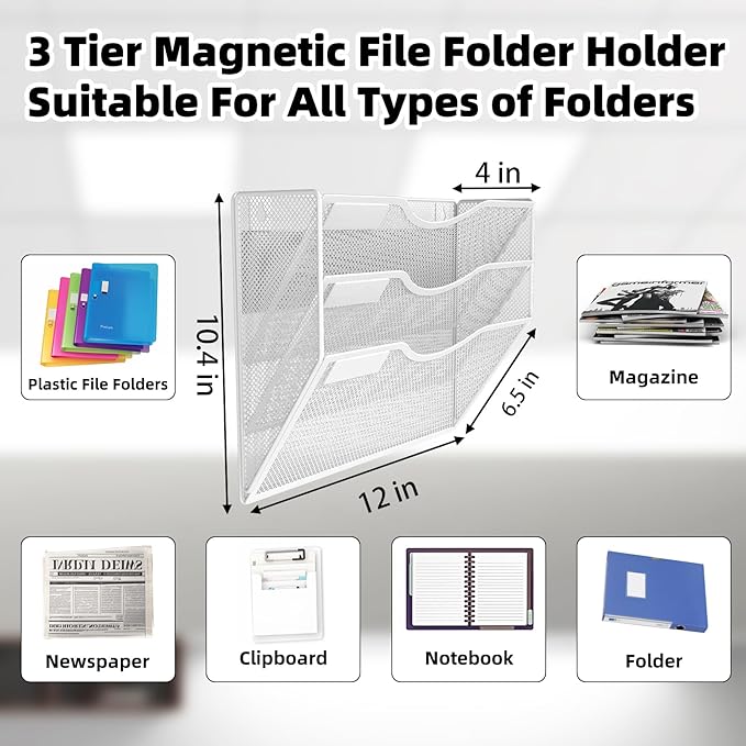 LQPAFZ 3-Tier Magnetic File Holder, No Drilling Installation File Cabinet - Image 3