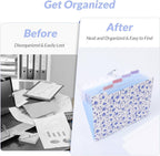 SKYDUE Expanding File Folder with 5 Pockets, Floral Accordion File Organizer for Important Document, Portable Receipt Paper Organizer, School Office Supplies,Blue