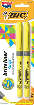 BIC Brite Liner Grip Highlighters, Chisel Tip, Classic Yellow, 2-Count Pack by BIC