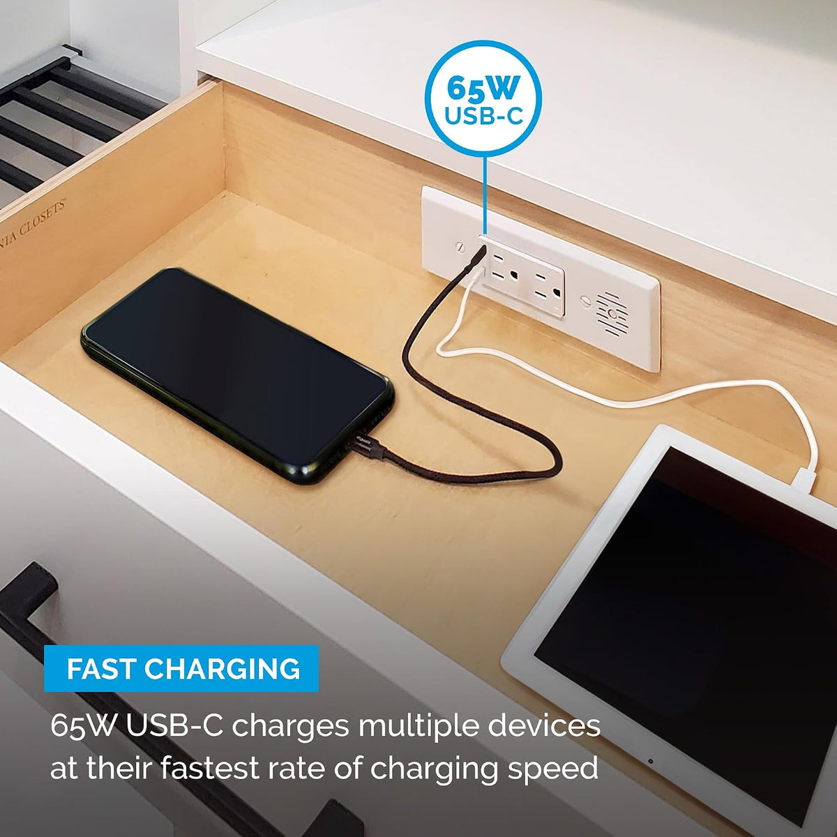 Docking Drawer Blade in-Drawer Outlet, 2 USB-C & 2 AC, Stainless Steel