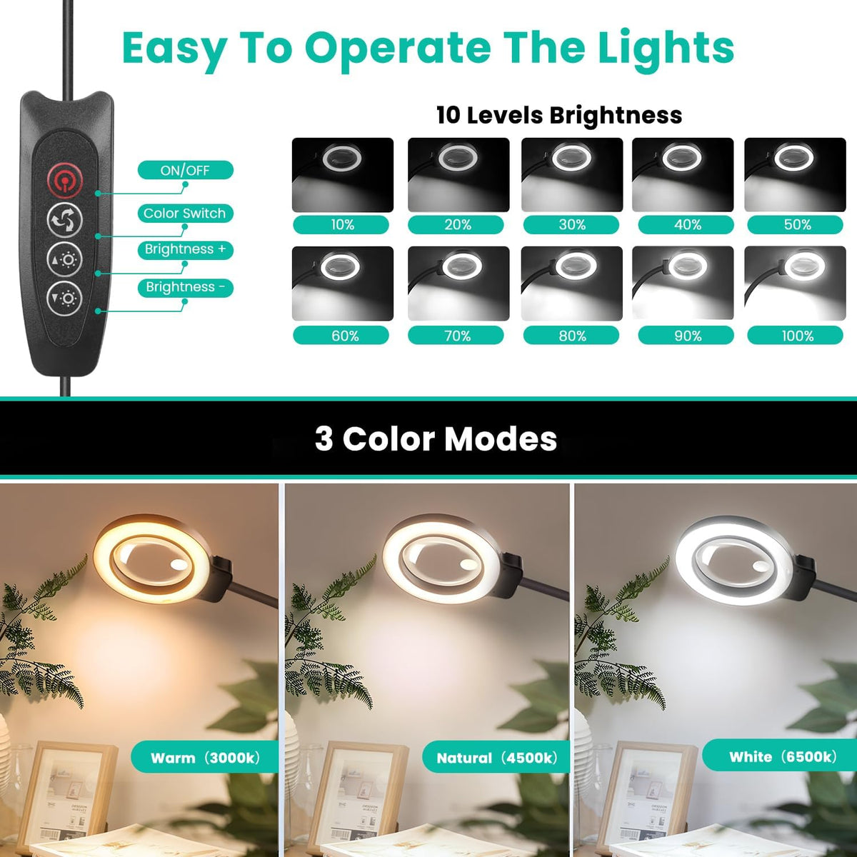 10X/30X Magnifying Glass with Light and Stand, 2-in-1 Magnifying Floor Lamp w...