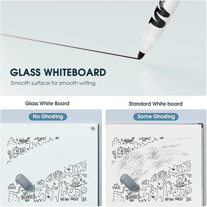 MaxGear Glass Whiteboard, Tempered Magnetic Dry Erase Board, Frameless Wall - Image 5