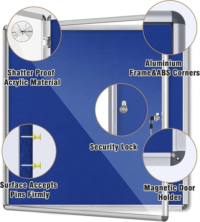 Mifuro 38"x38" Enclosed Bulletin Board, Lockable Weather-Resistant Aluminum - Image 3