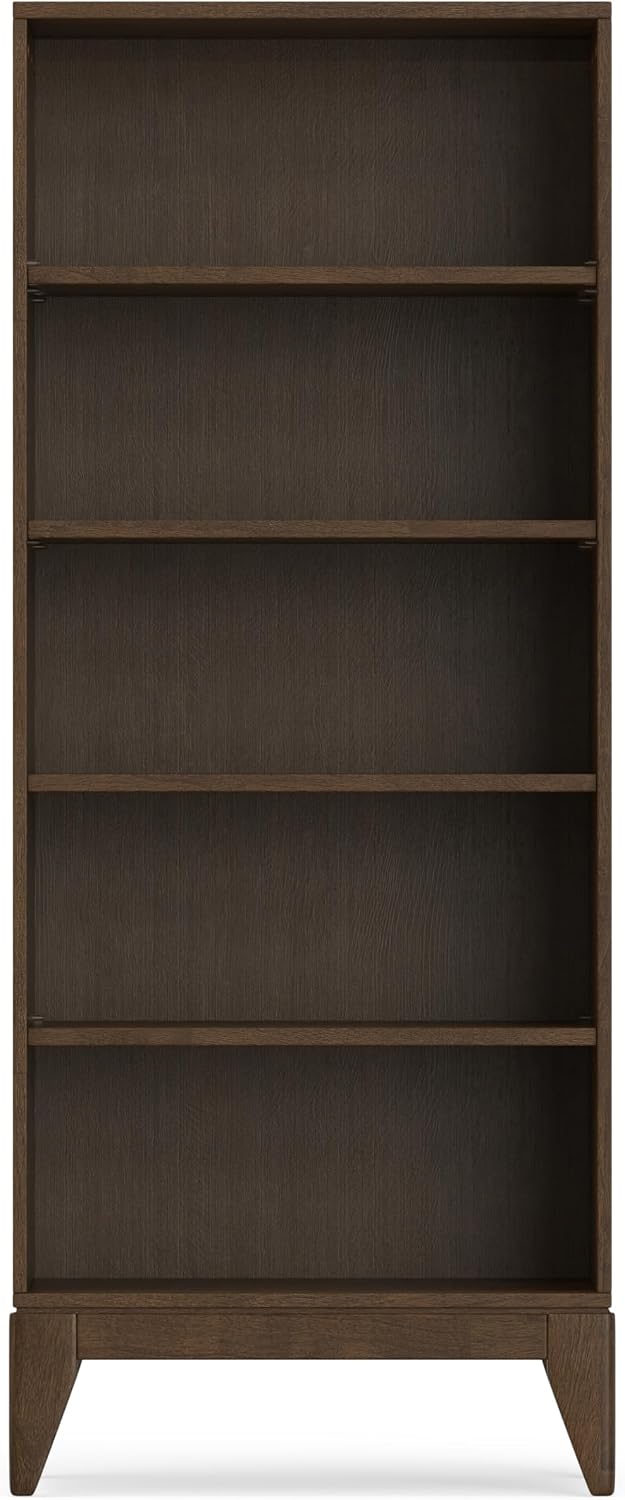 SIMPLIHOME Harper 66" Tall Solid Wood 5-Shelf Bookcase in Walnut Brown