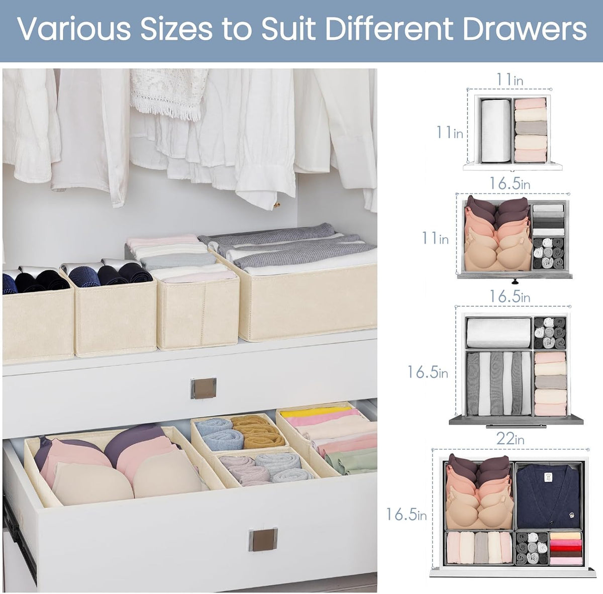 Criusia Drawer Organizer Clothes, 24 Pack Underwear Drawer Organizers, Foldab...